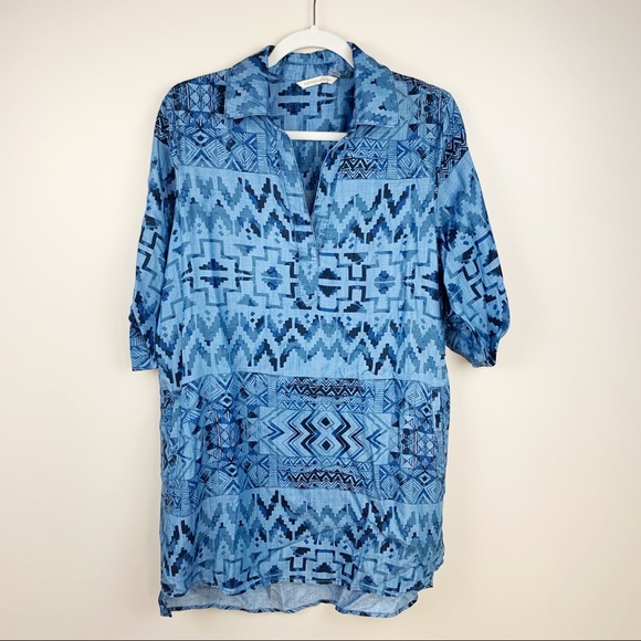 Soft Surroundings Blue Chambray Yuman Aztec Tunic Size M - Picture 2 of 8
